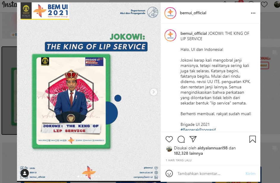 Kritik BEM UI pada Presiden Joko Widodo yang menyebut Jokowi: The King of Lip Service